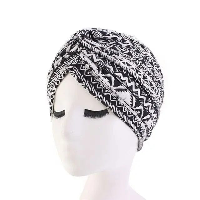 Turban Coton Gris & Blanc - Perruque Femme