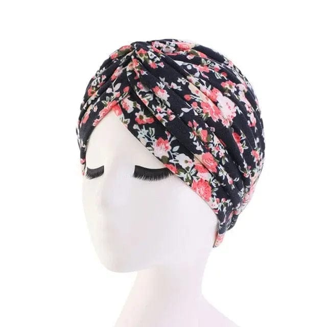 Turban Coton Noir & Rose - Perruque Femme