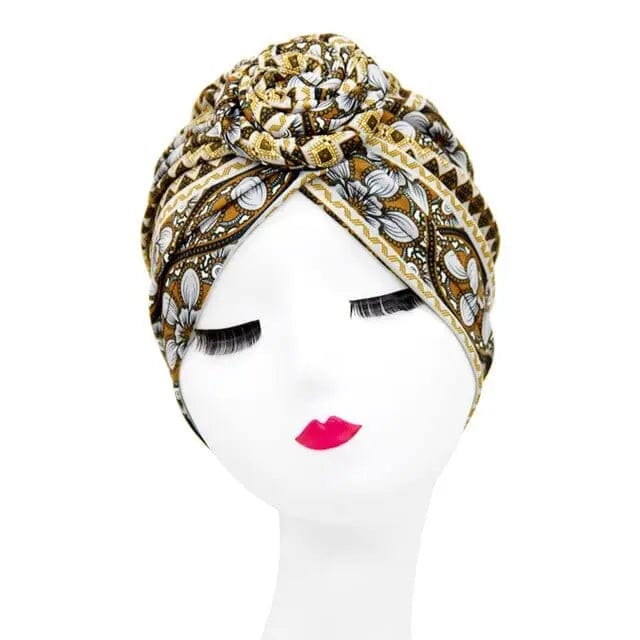 Turban Coton Taupe & Or - Perruque Femme