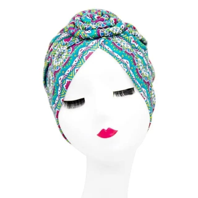 Turban Coton Turquoise et Rose - Perruque Femme