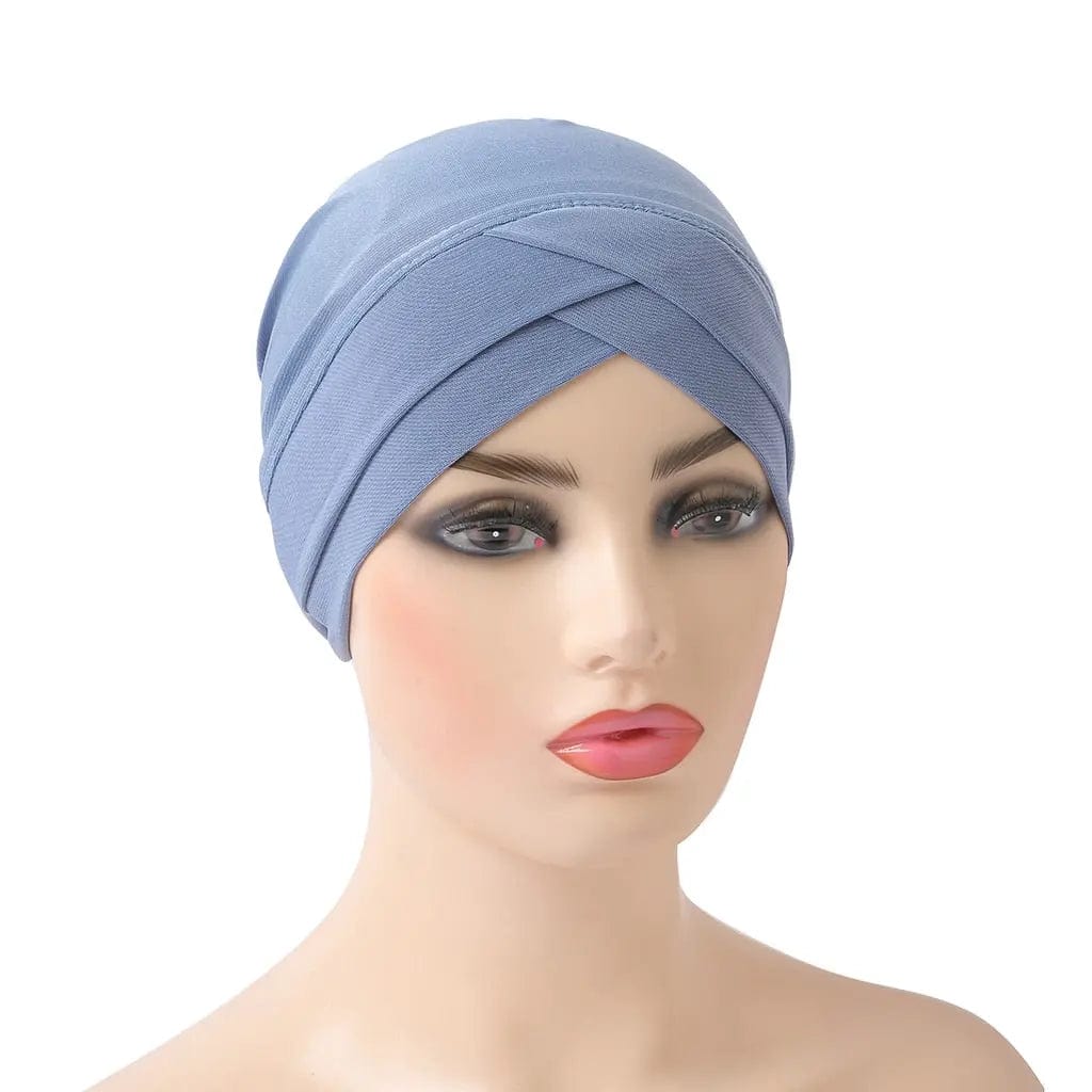 Turban Croisé En Lin Bleu Ciel - Perruque Femme