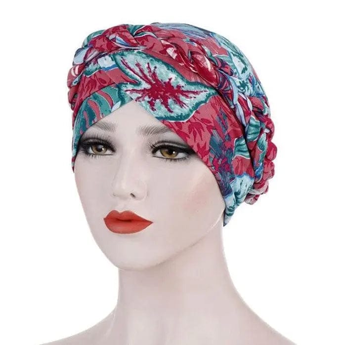 Turban Fleuri Rose Et Bleu - Perruque Femme