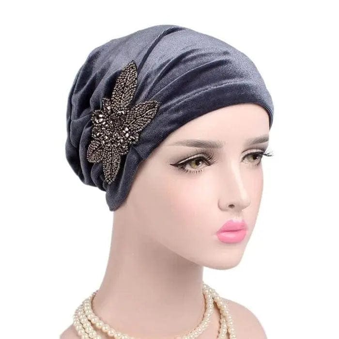 Turban Gris Et Perles - Perruque Femme