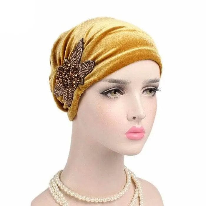 Turban Jaune Et Perles - Perruque Femme