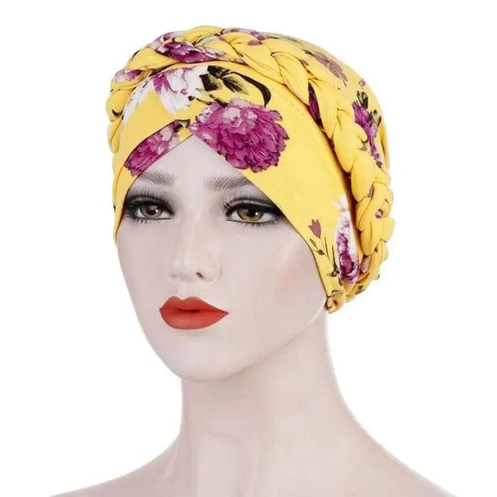 Turban Jaune Fleur Rose - Perruque Femme