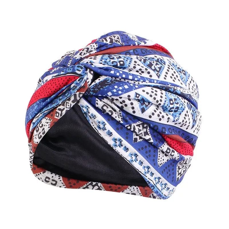Turban Nœud Blanc Et Bleu - Perruque Femme