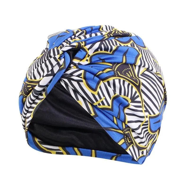 Turban Nœud Bleu Et Jaune - Perruque Femme