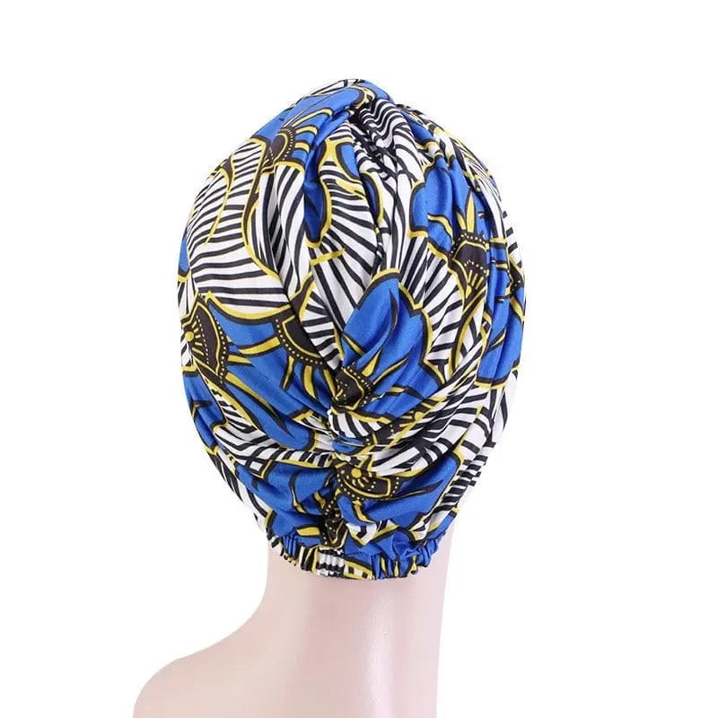 Turban Nœud Bleu Et Jaune - Perruque Femme