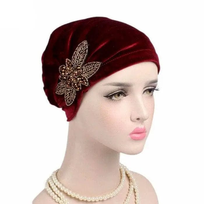 Turban Rouge Et Perles - Perruque Femme
