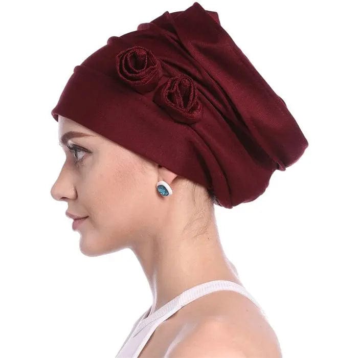 Turban Rouge et Fleurs - Perruque Femme