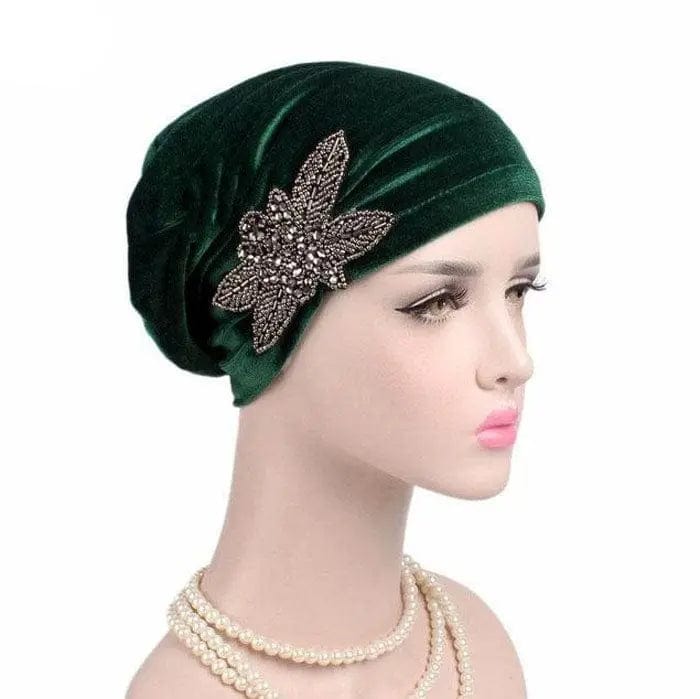 Turban Vert Et Perles - Perruque Femme