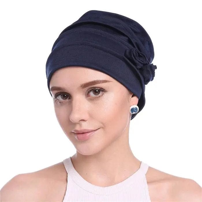 Turban à Fleur Couleur Bleu Marine - Perruque Femme