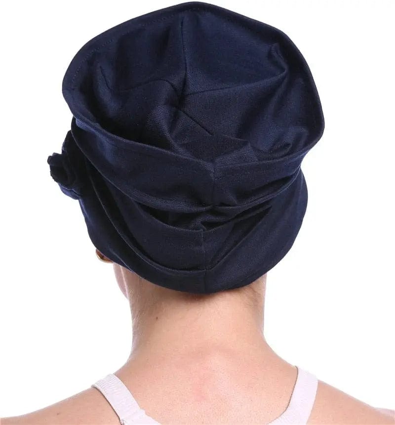 Turban à Fleur Couleur Bleu Marine - Perruque Femme