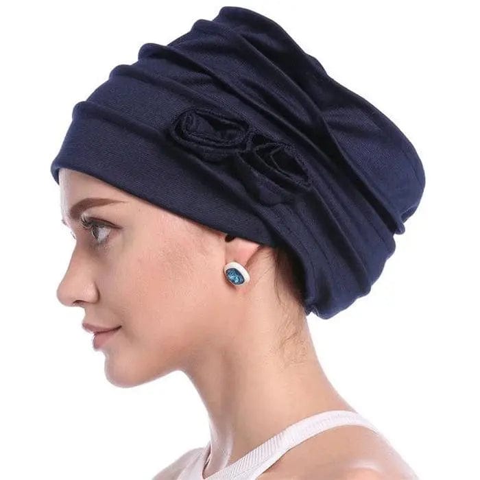 Turban à Fleur Couleur Bleu Marine - Perruque Femme