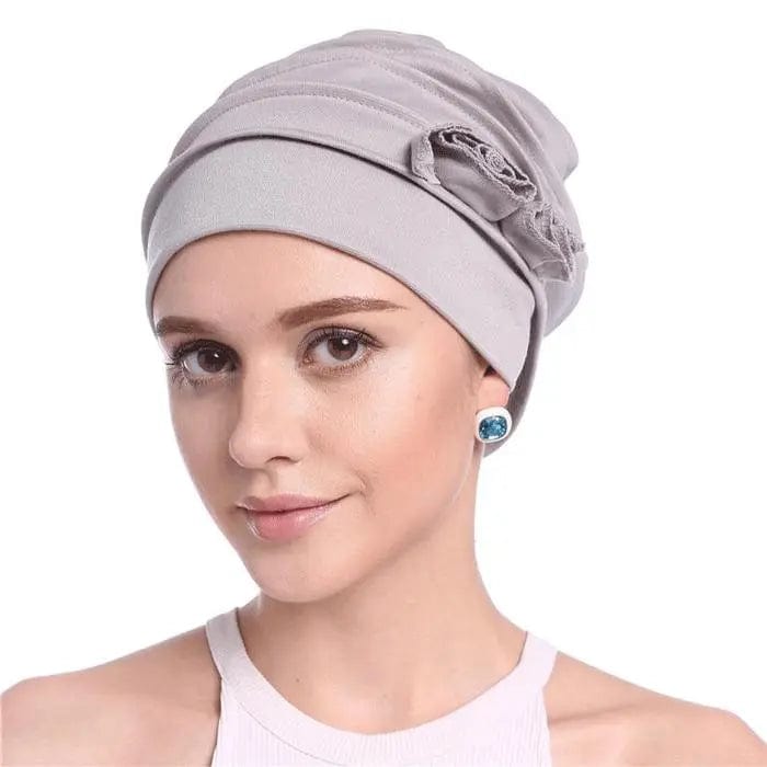 Turban à Fleur Couleur Gris - Perruque Femme