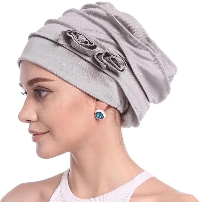 Turban à Fleur Couleur Gris - Perruque Femme