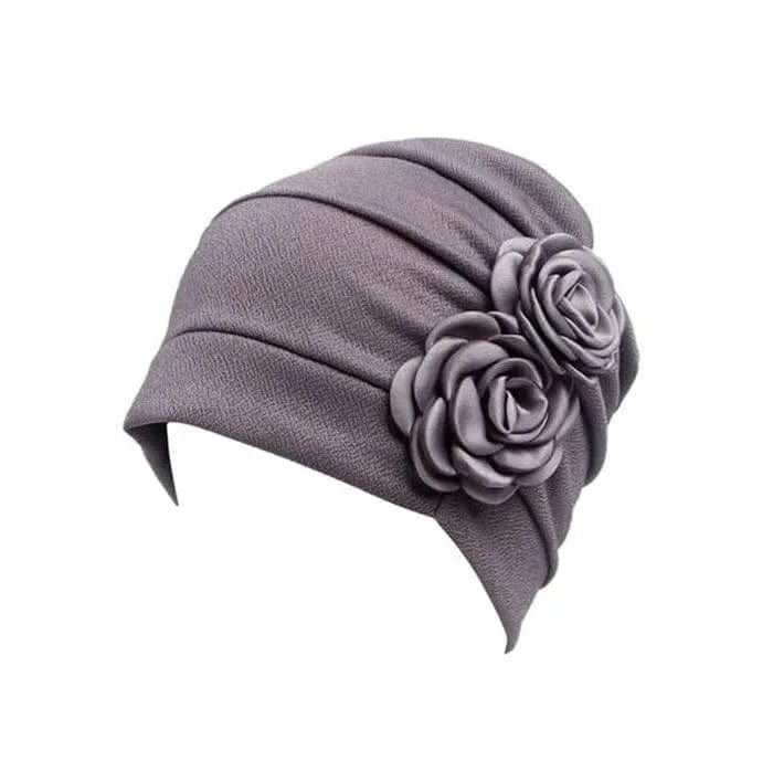 Turban à Fleur Gris - Perruque Femme
