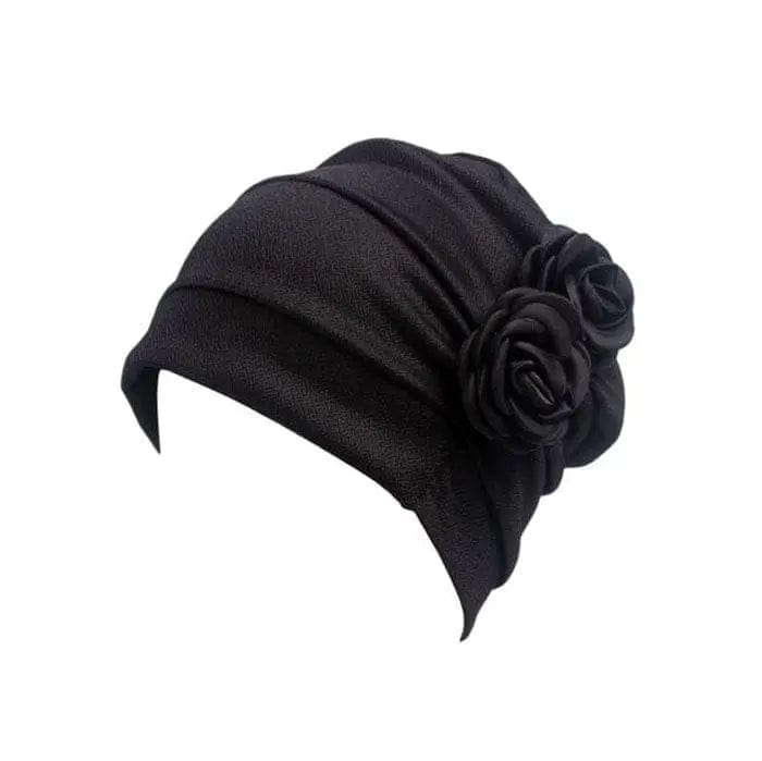 Turban à Fleur Noir - Perruque Femme