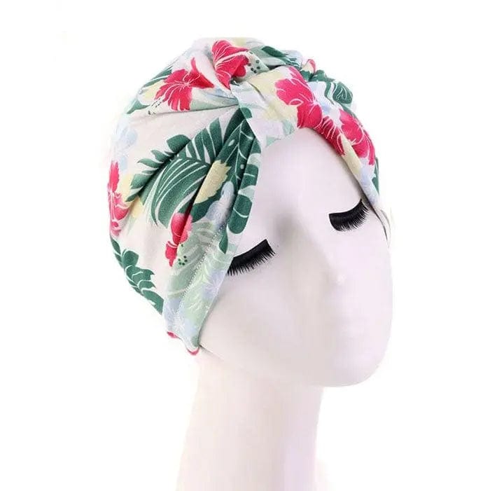 Turban blanc motif fleuri - Perruque Femme